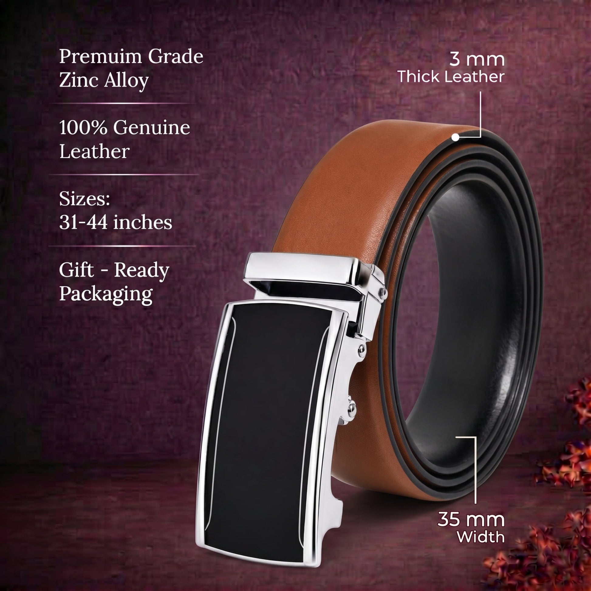 THE MEN THING Leather Belts Mens Genuine Leather Belt | 2 in 1 Reversible (Brown & Black) (1 Pc.) - VELARO - VELMIR