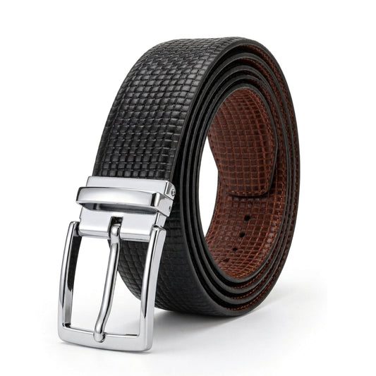 THE MEN THING Leather Belts Mens Genunie Leather Belt | 2 in 1 Reversible (Black & Brown) (1 Pc.) - GRIDXO