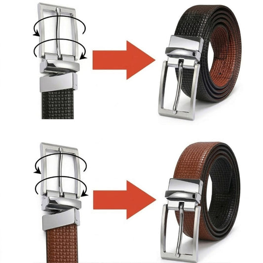 THE MEN THING Leather Belts Mens Genunie Leather Belt | 2 in 1 Reversible (Black & Brown) (1 Pc.) - GRIDXO