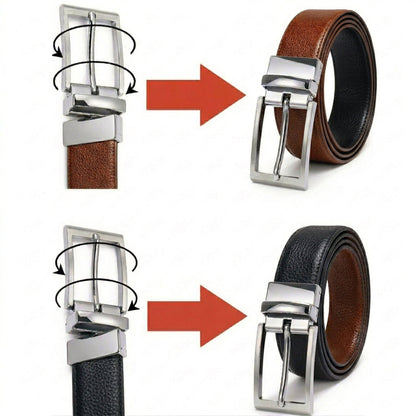 THE MEN THING Leather Belts Mens Genunie Leather Belt | 2 in 1 Reversible (Black & Brown) (1 Pc.) - LUXARO