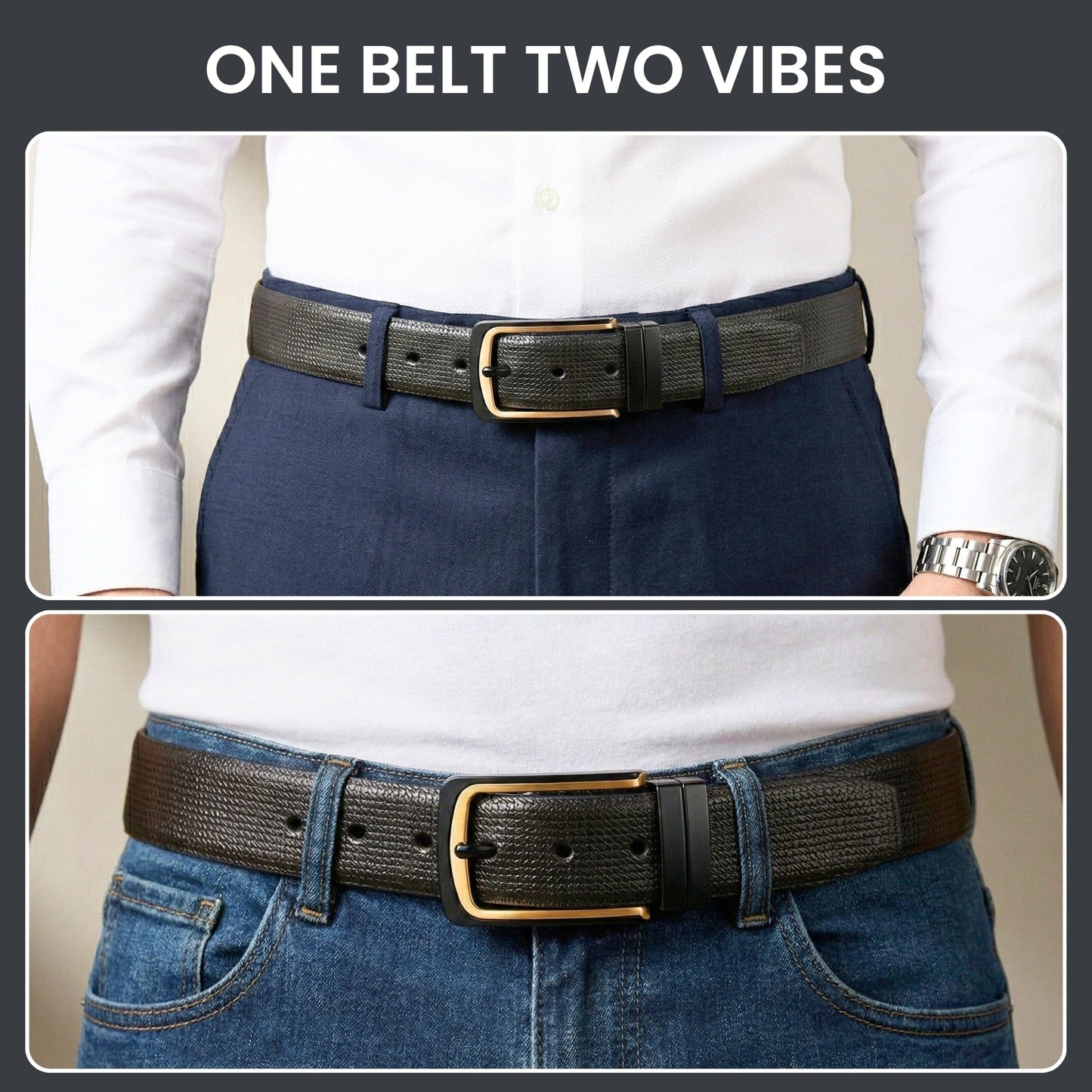 THE MEN THING Leather Belts Mens Genunie Leather Belt | 2 in 1 Reversible (Black & Brown) (1 Pc.) - VELNOX