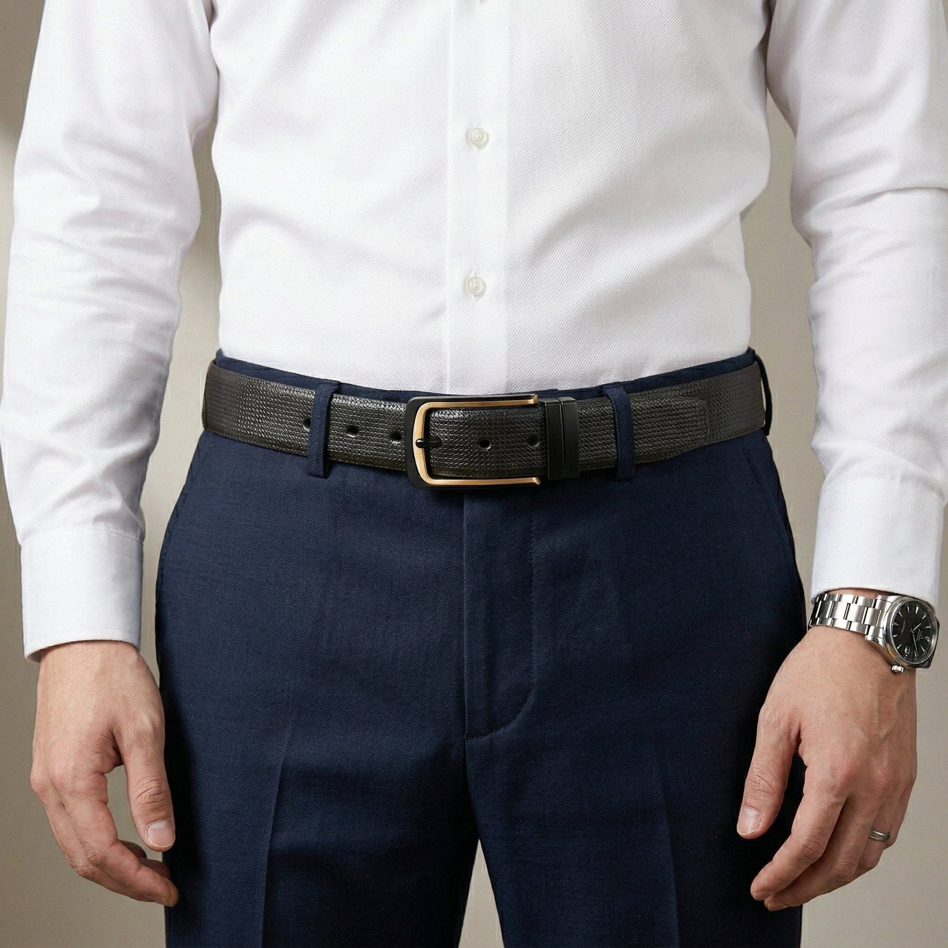 THE MEN THING Leather Belts Mens Genunie Leather Belt | 2 in 1 Reversible (Black & Brown) (1 Pc.) - VELNOX