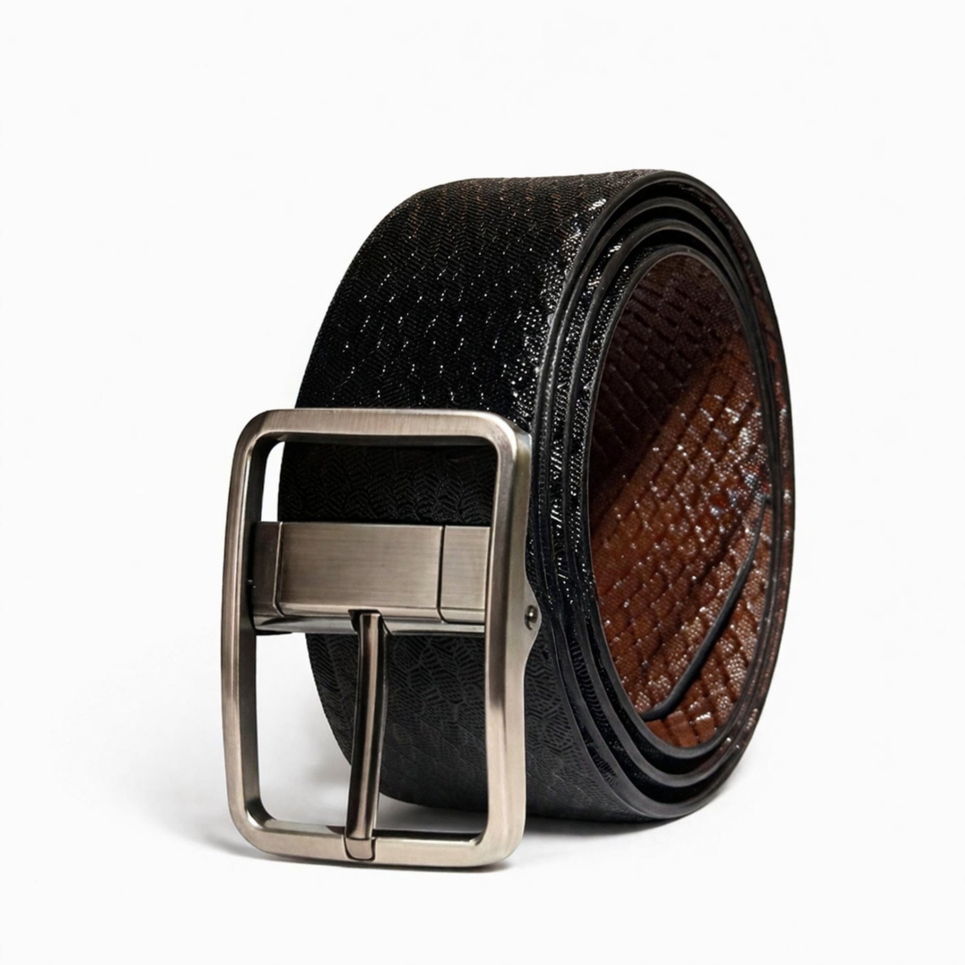 THE MEN THING Leather Belts Mens Genunie Leather Belt | 2 in 1 Reversible (Black & Brown) (1 Pc.) - WEXARO
