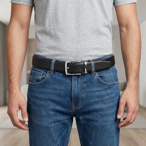 Mens Genuine Leather Belt | 2 in 1 Reversible (Black & Brown) (1 Pc.) - ZELVOR