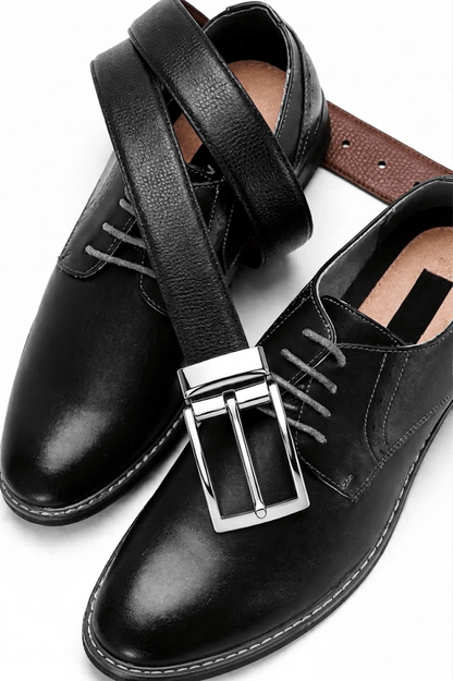 THE MEN THING Leather Belts Mens Genunie Leather Belt | 2 in 1 Reversible (Black & Brown) (1 Pc.) - ZELVOR