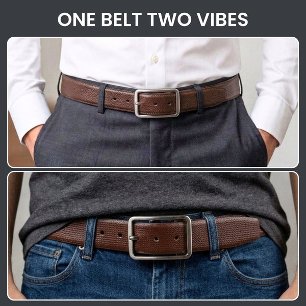 Mens Genuine Leather Belt | 2 in 1 Reversible (Brown & Black  ) (1 Pc.) - BREVON
