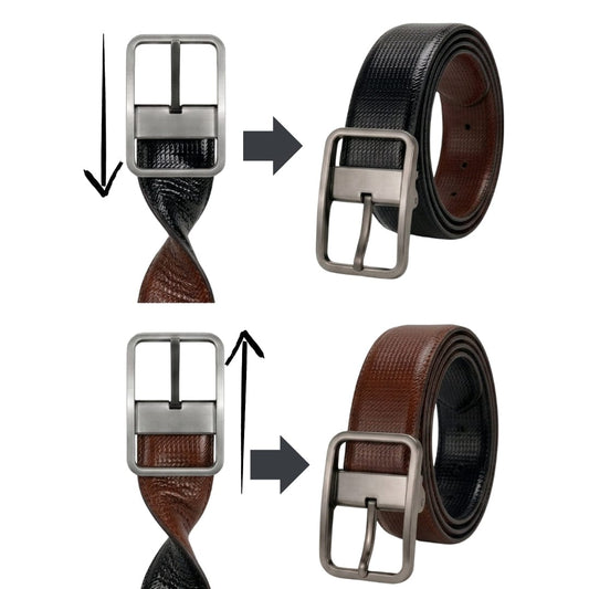 THE MEN THING Leather Belts Mens Genunie Leather Belt | 2 in 1 Reversible (Brown & Black  ) (1 Pc.) - BREVON