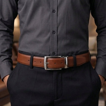 THE MEN THING Leather Belts Mens Genunie Leather Belt | 2 in 1 Reversible (Brown & Black  ) (1 Pc.) - GRIDXO