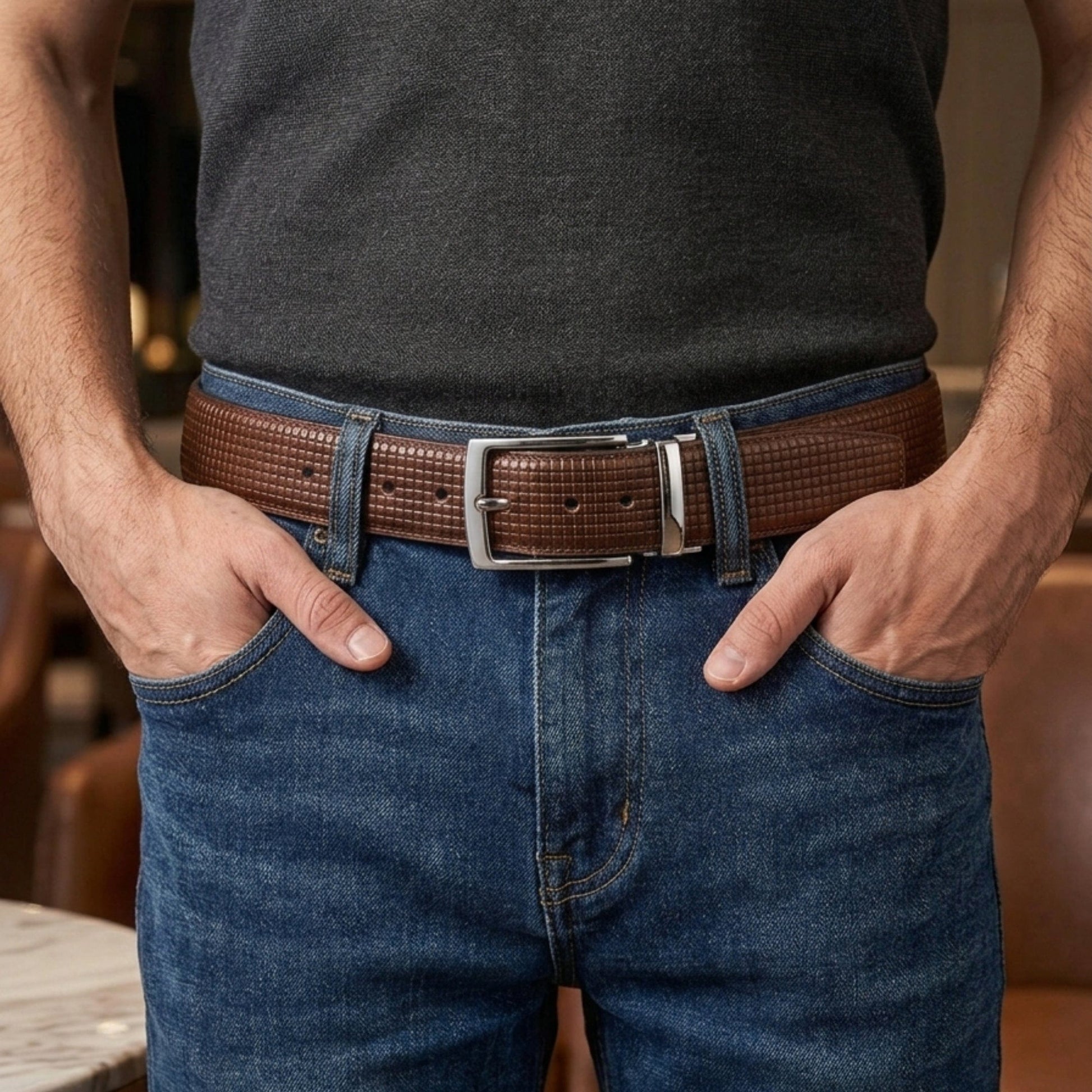 THE MEN THING Leather Belts Mens Genunie Leather Belt | 2 in 1 Reversible (Brown & Black  ) (1 Pc.) - GRIDXO