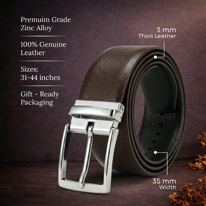 THE MEN THING Leather Belts Mens Genunie Leather Belt | 2 in 1 Reversible (Brown & Black  ) (1 Pc.) - LUXARO