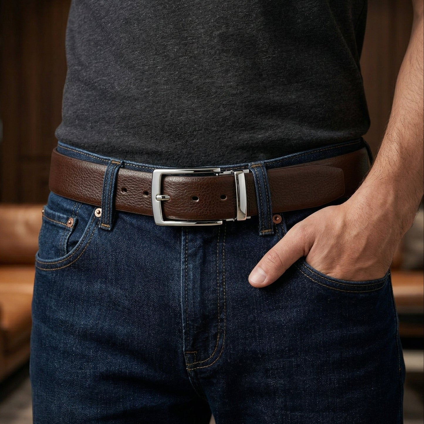 THE MEN THING Leather Belts Mens Genunie Leather Belt | 2 in 1 Reversible (Brown & Black  ) (1 Pc.) - LUXARO
