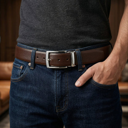 THE MEN THING Leather Belts Mens Genunie Leather Belt | 2 in 1 Reversible (Brown & Black  ) (1 Pc.) - LUXARO