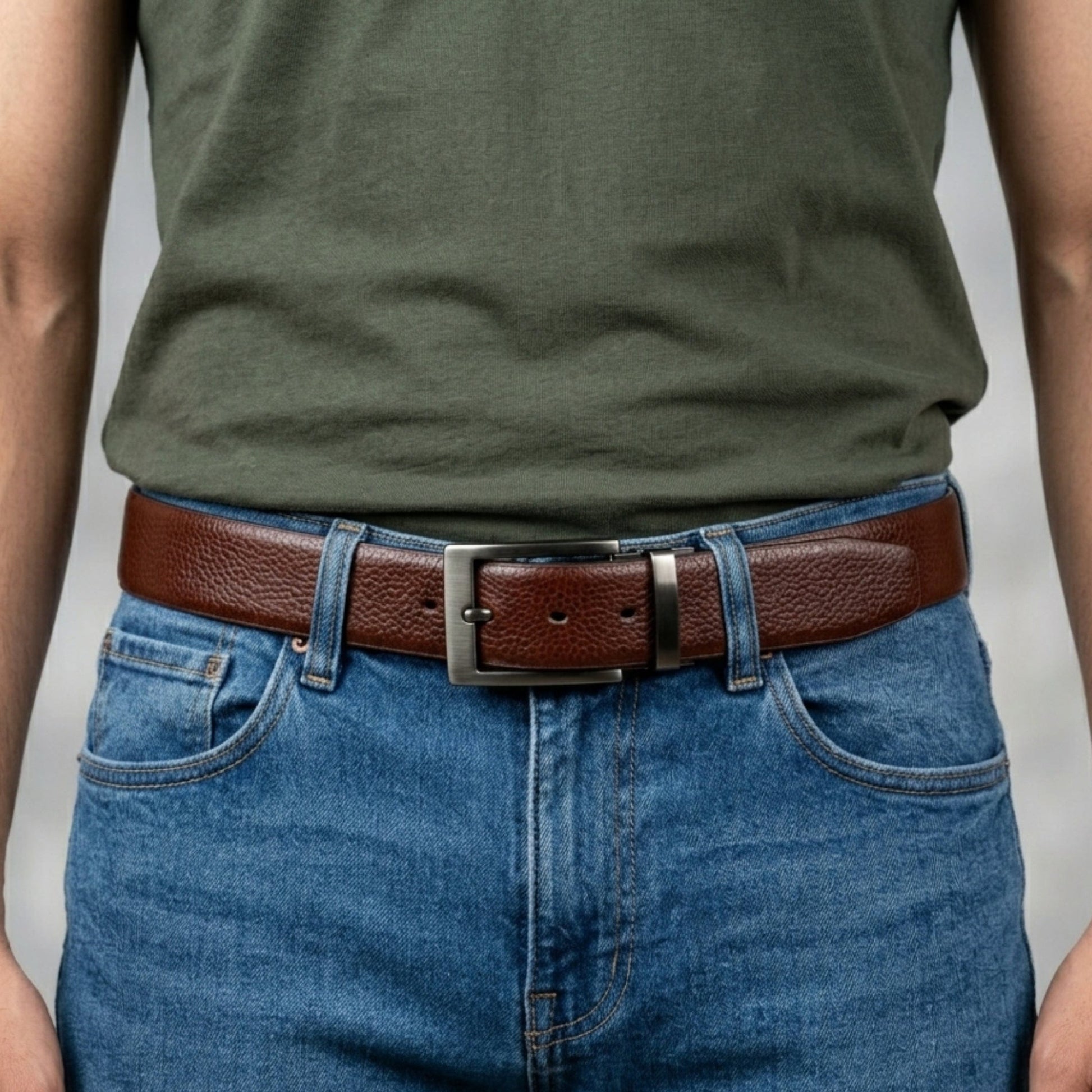THE MEN THING Leather Belts Mens Genunie Leather Belt | 2 in 1 Reversible (Brown & Black  ) (1 Pc.) - MONEX