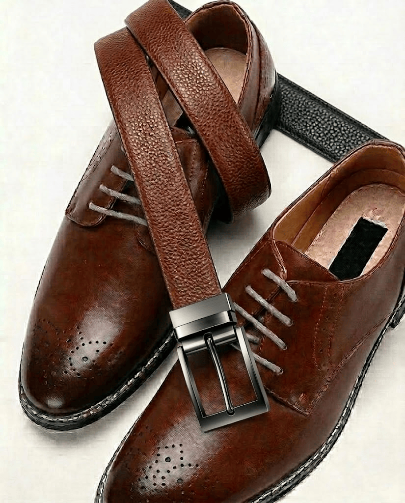 THE MEN THING Leather Belts Mens Genunie Leather Belt | 2 in 1 Reversible (Brown & Black  ) (1 Pc.) - MONEX