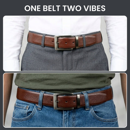 THE MEN THING Leather Belts Mens Genunie Leather Belt | 2 in 1 Reversible (Brown & Black  ) (1 Pc.) - MONEX