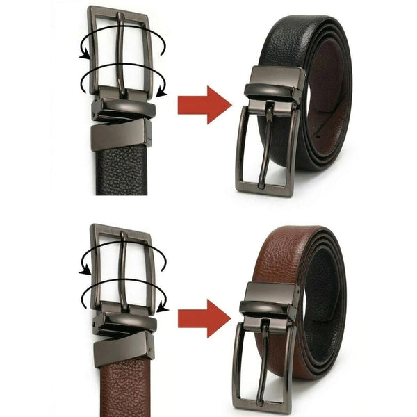 Mens Genuine Leather Belt | 2 in 1 Reversible (Brown & Black  ) (1 Pc.) - MONEX