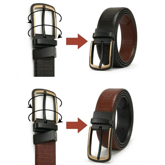 THE MEN THING Leather Belts Mens Genunie Leather Belt | 2 in 1 Reversible (Brown & Black  ) (1 Pc.) - VELNOX