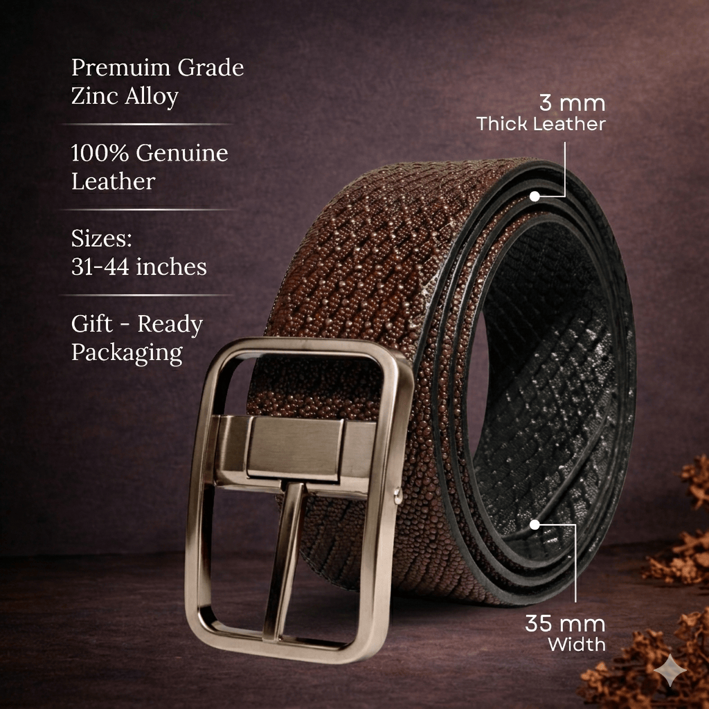 THE MEN THING Leather Belts Mens Genunie Leather Belt | 2 in 1 Reversible (Brown & Black  ) (1 Pc.) - WEXARO