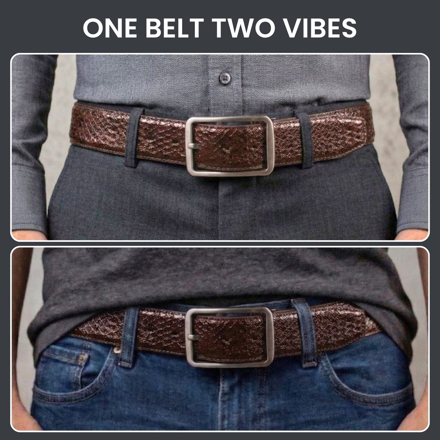THE MEN THING Leather Belts Mens Genunie Leather Belt | 2 in 1 Reversible (Brown & Black  ) (1 Pc.) - WEXARO