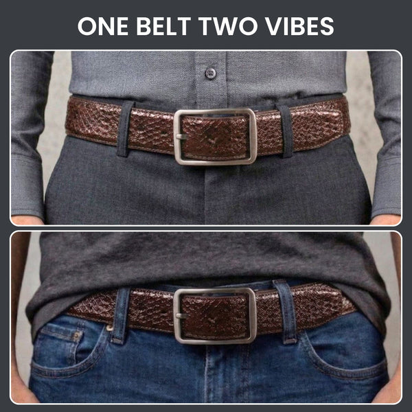 Mens Genuine Leather Belt | 2 in 1 Reversible (Brown & Black  ) (1 Pc.) - WEXARO