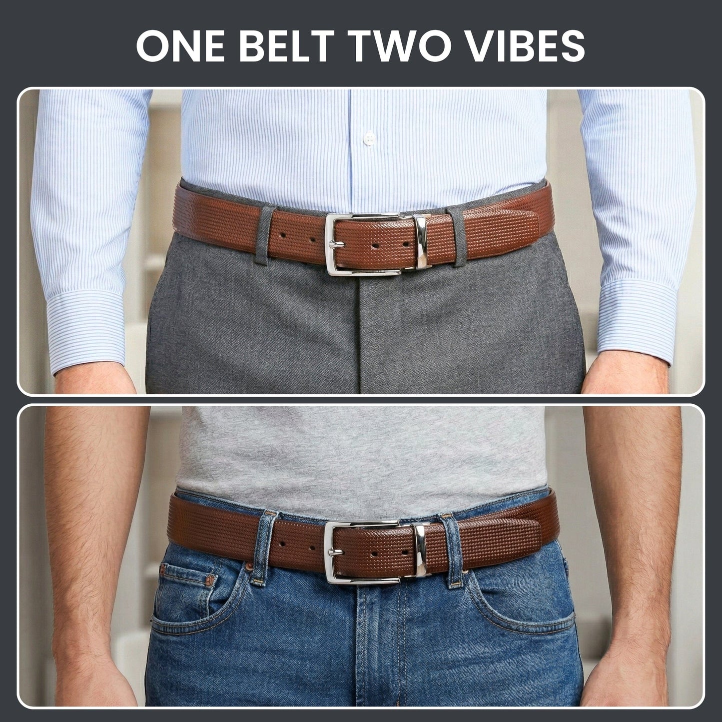 THE MEN THING Leather Belts Mens Genunie Leather Belt | 2 in 1 Reversible (Brown & Black  ) (1 Pc.) - ZELVOR