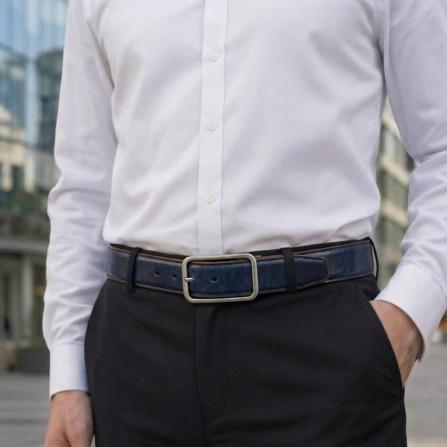 THE MEN THING Leather Belts NAVYTAN BLUE - Premium Genuine Leather Reversible Belt for Men & Boys | Durable & Stylish for Everyday Wear
