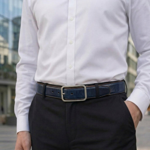 Mens Genuine Leather Belt | 2 in 1 Reversible (BLUE & Brown) (1 Pc.) - NAVYTAN