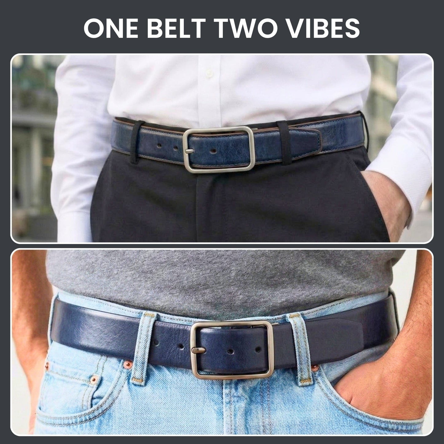 THE MEN THING Leather Belts NAVYTAN BLUE - Premium Genuine Leather Reversible Belt for Men & Boys | Durable & Stylish for Everyday Wear