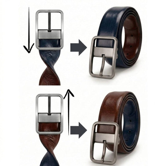 THE MEN THING Leather Belts NAVYTAN BLUE - Premium Genuine Leather Reversible Belt for Men & Boys | Durable & Stylish for Everyday Wear
