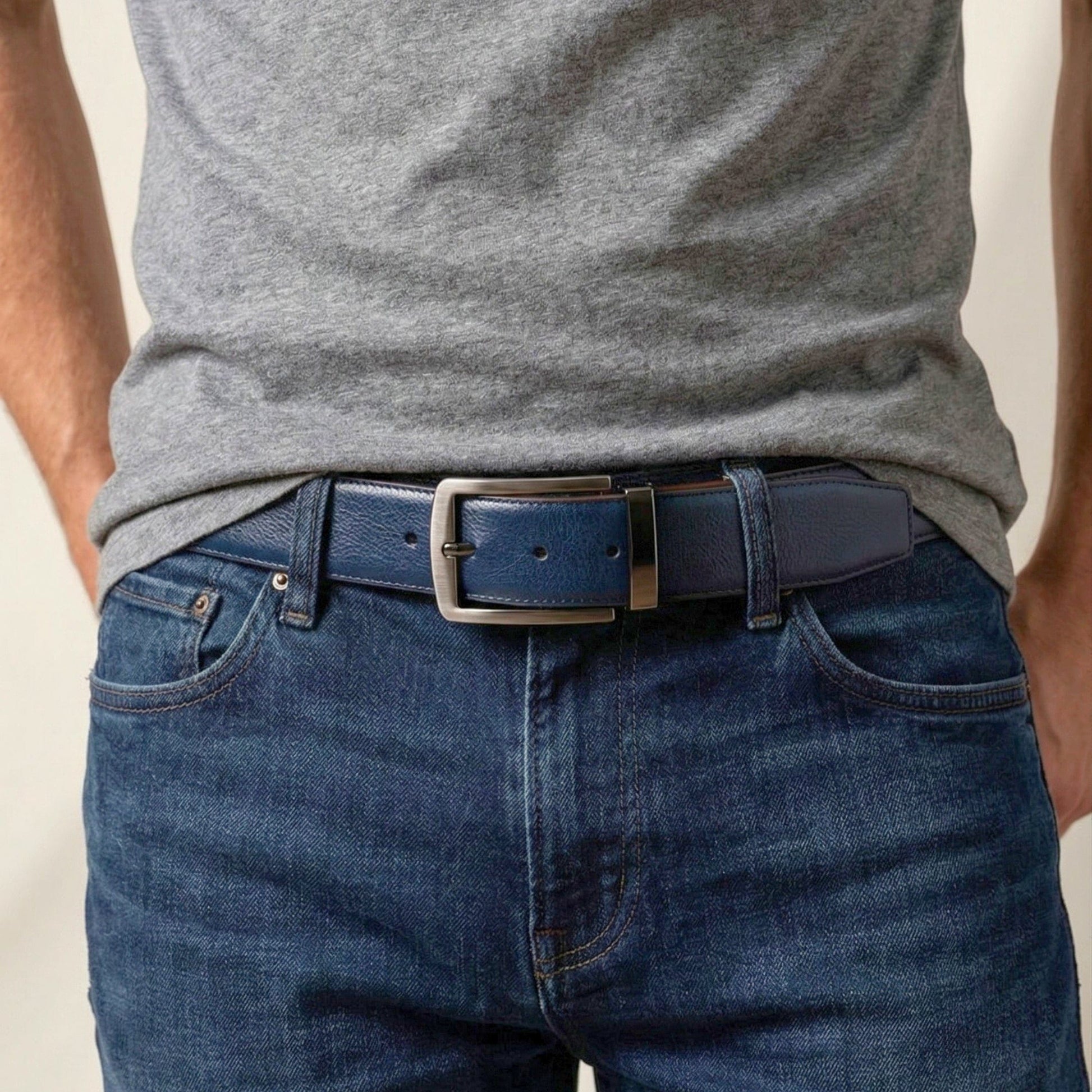 THE MEN THING Leather Belts NEXORO BLUE - Premium Genuine Leather Reversible Belt for Men & Boys | Durable & Stylish for Everyday Wear