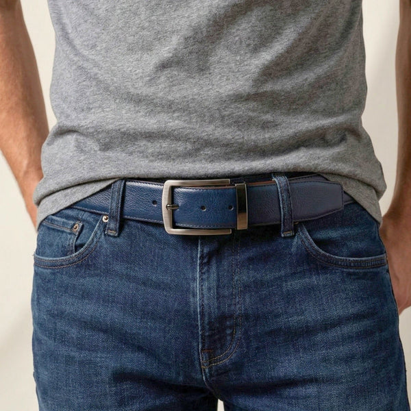 Mens Genuine Leather Belt | 2 in 1 Reversible (BLUE & Brown) (1 Pc.) - NEXORO