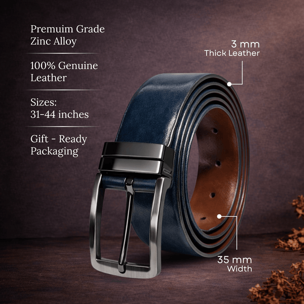 Mens Genuine Leather Belt | 2 in 1 Reversible (BLUE & Brown) (1 Pc.) - NEXORO