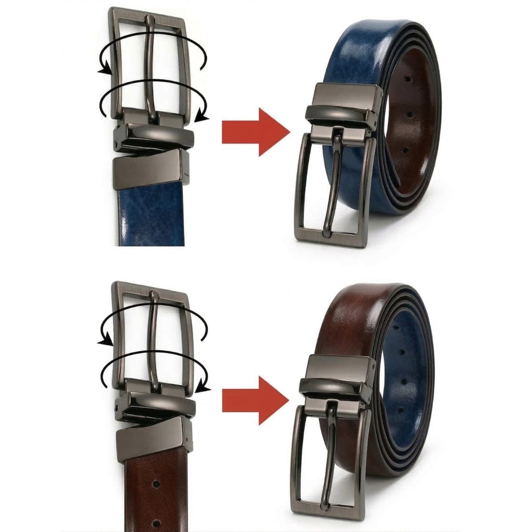 THE MEN THING Leather Belts NEXORO BLUE - Premium Genuine Leather Reversible Belt for Men & Boys | Durable & Stylish for Everyday Wear