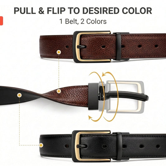THE MEN THING Leather Belts NOIRLUXE BROWN - Premium Genuine Leather Reversible Belt for Men & Boys | Durable & Stylish for Everyday Wear