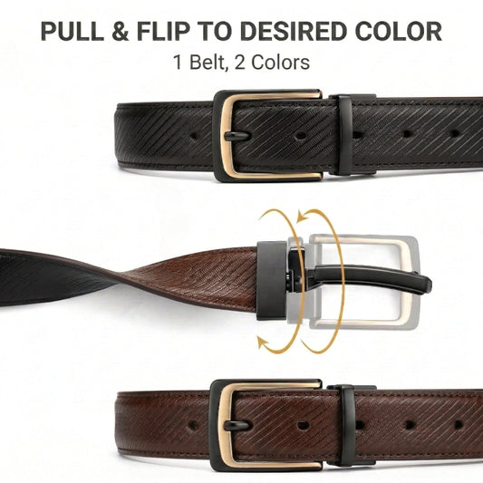 THE MEN THING Leather Belts NOIRWAVE BLACK - Premium Genuine Leather Reversible Belt for Men & Boys | Durable & Stylish for Everyday Wear