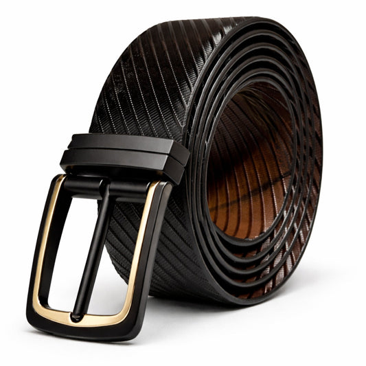 THE MEN THING Leather Belts NOIRWAVE BLACK - Premium Genuine Leather Reversible Belt for Men & Boys | Durable & Stylish for Everyday Wear