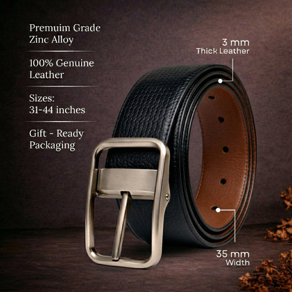 Mens Genuine Leather Belt | 2 in 1 Reversible (Black & Brown) (1 Pc.) - NOIRX