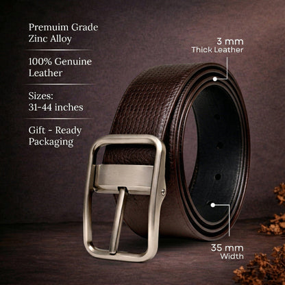 THE MEN THING Leather Belts NOIRX BROWN - Premium Genuine Leather Reversible Belt for Men & Boys | Durable & Stylish for Everyday Wear