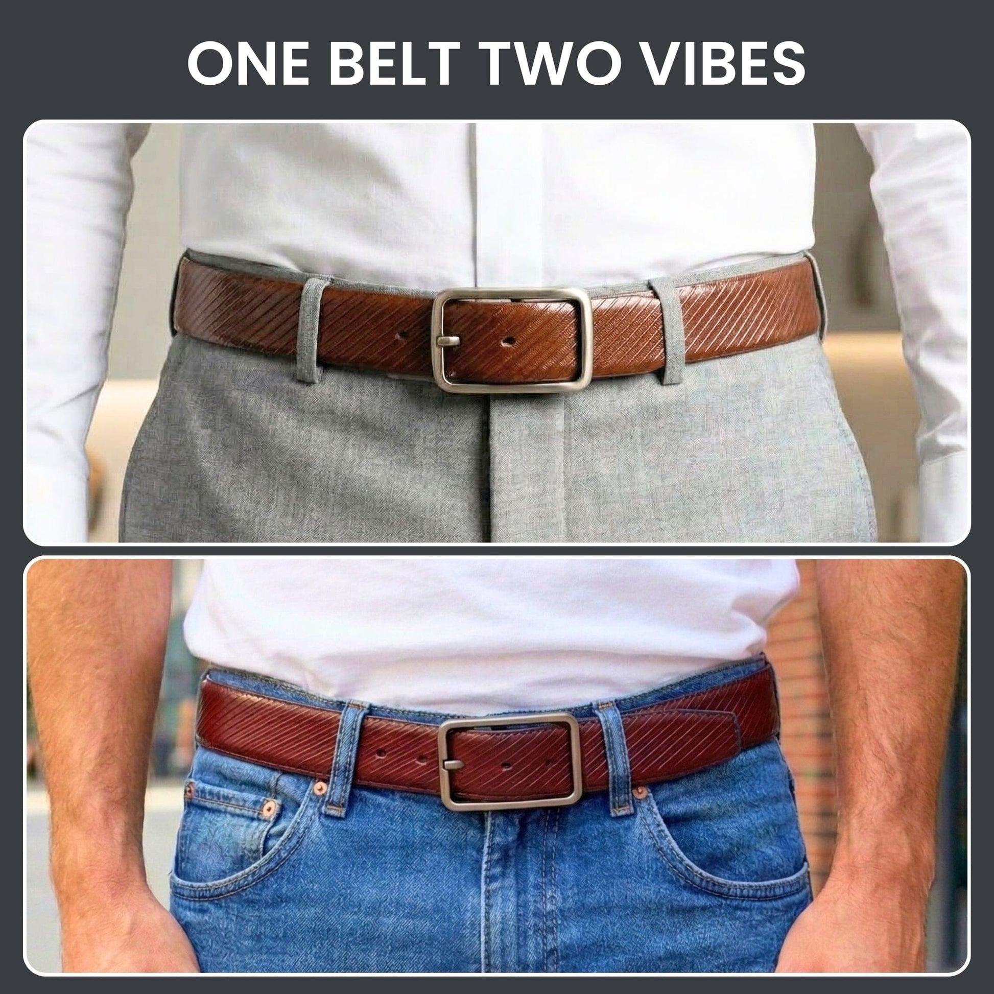 THE MEN THING Leather Belts ONYX DUO  BROWN - Premium Genuine Leather Reversible Belt for Men & Boys | Durable & Stylish for Everyday Wear