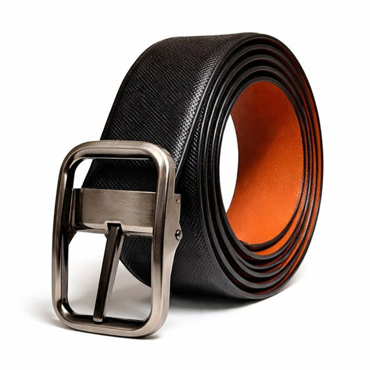 THE MEN THING Leather Belts ONYX IGNITE BLACK - Premium Genuine Leather Reversible Belt for Men & Boys | Durable & Stylish for Everyday Wear