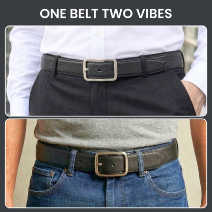 THE MEN THING Leather Belts ONYX IGNITE BLACK - Premium Genuine Leather Reversible Belt for Men & Boys | Durable & Stylish for Everyday Wear