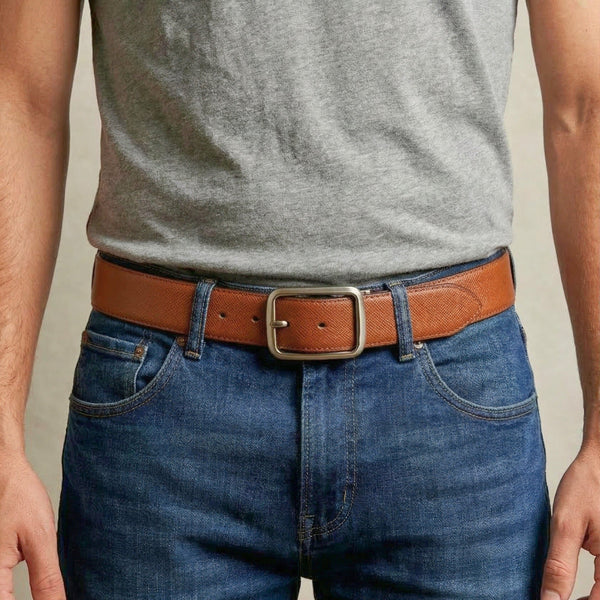 Mens Genuine Leather Belt | 2 in 1 Reversible (Brown & Black) (1 Pc.) - ONYX IGNITE