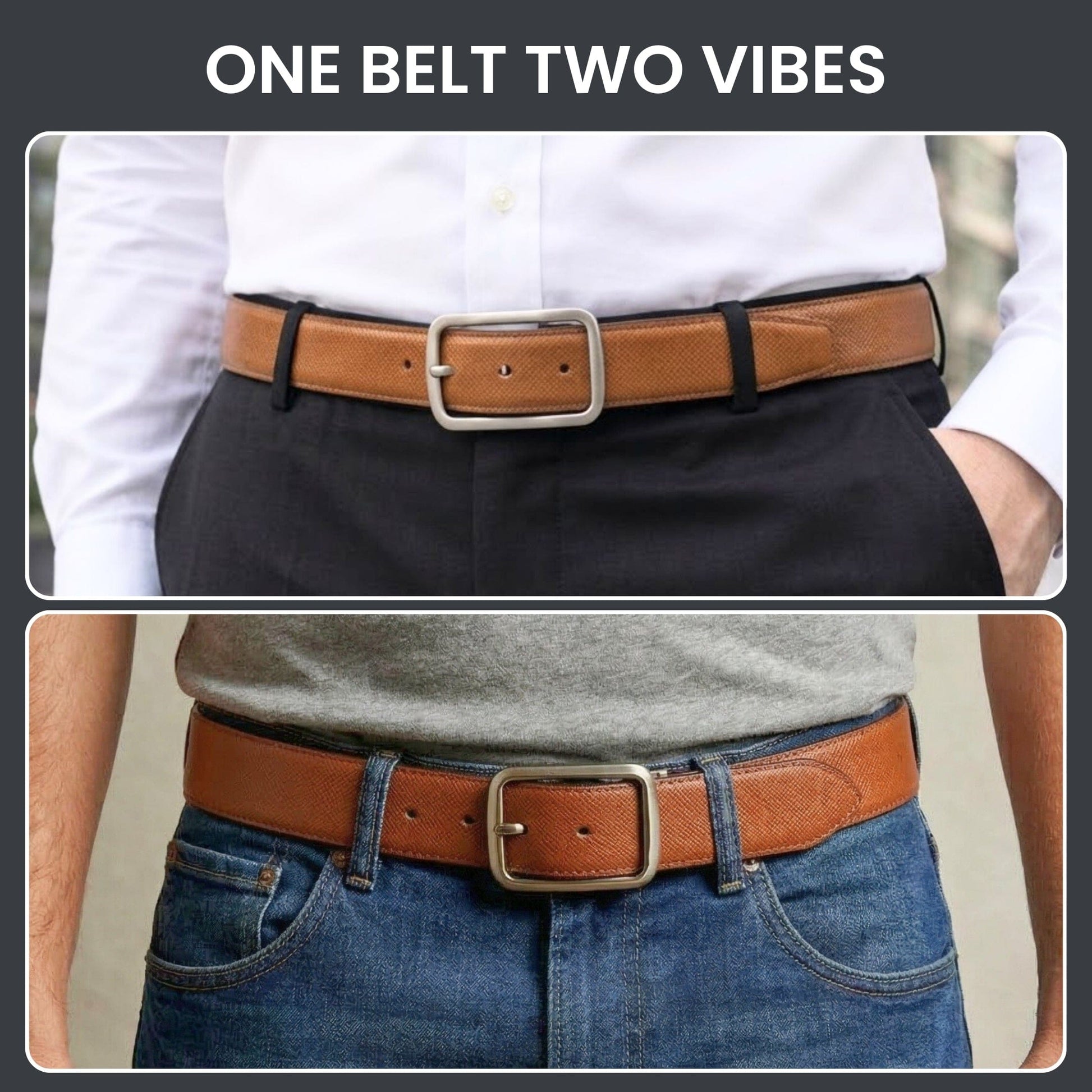 THE MEN THING Leather Belts ONYX IGNITE BROWN - Premium Genuine Leather Reversible Belt for Men & Boys | Durable & Stylish for Everyday Wear