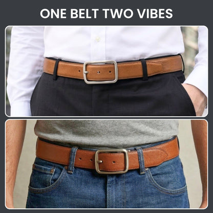 THE MEN THING Leather Belts ONYX IGNITE BROWN - Premium Genuine Leather Reversible Belt for Men & Boys | Durable & Stylish for Everyday Wear