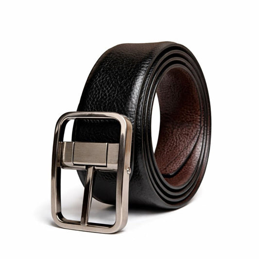 THE MEN THING Leather Belts ONYX PEBBLE BLACK - Premium Genuine Leather Reversible Belt for Men & Boys | Durable & Stylish for Everyday Wear