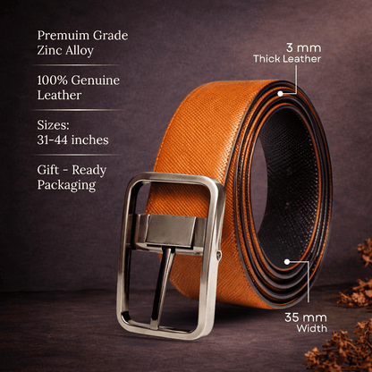 THE MEN THING Leather Belts ONYXCORE BROWN - Premium Genuine Leather Reversible Belt for Men & Boys | Durable & Stylish for Everyday Wear