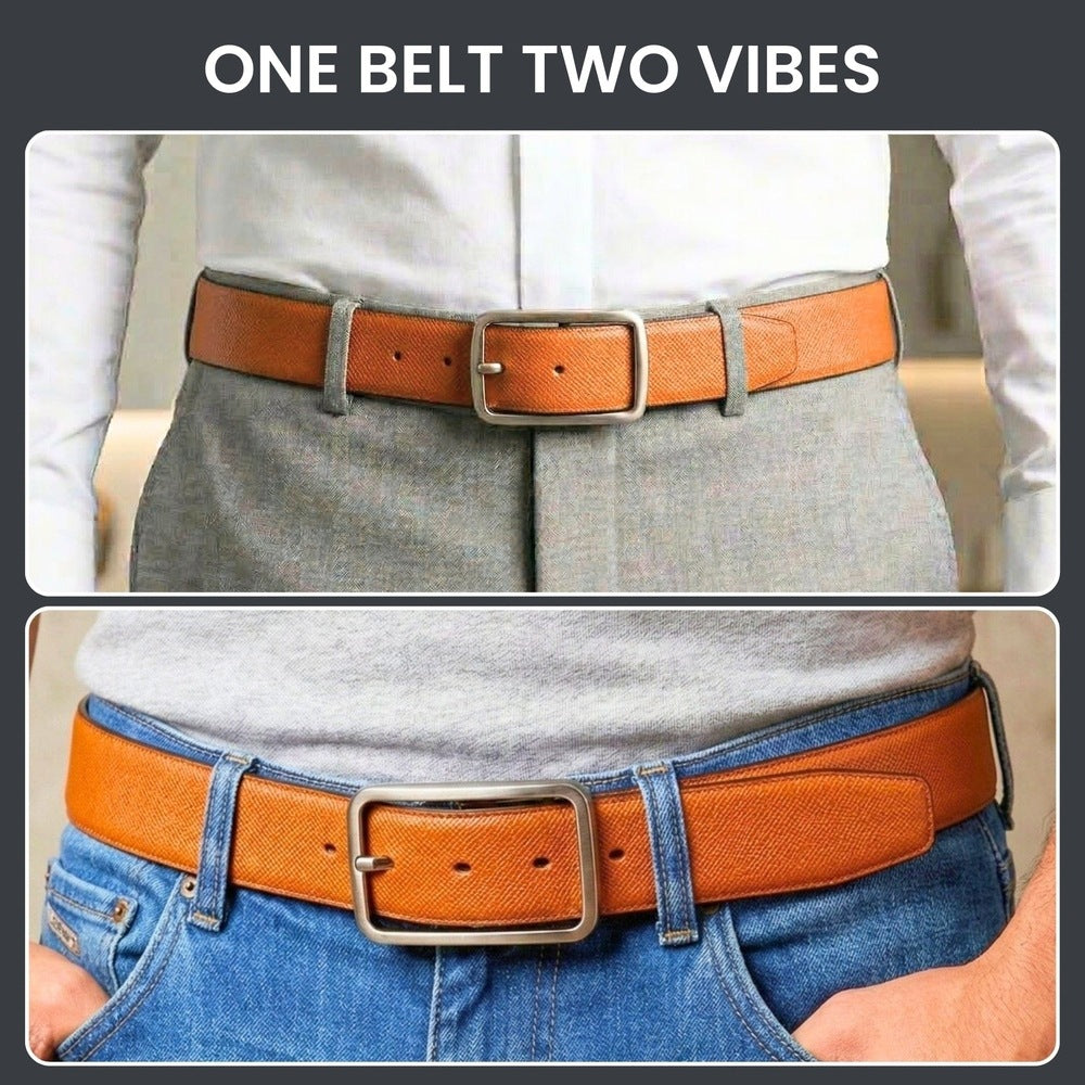 THE MEN THING Leather Belts ONYXCORE BROWN - Premium Genuine Leather Reversible Belt for Men & Boys | Durable & Stylish for Everyday Wear