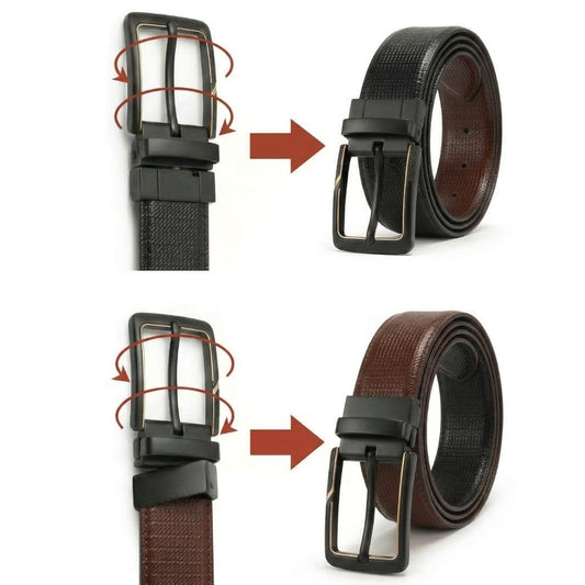 THE MEN THING Leather Belts ORVEXO BLACK - Premium Genuine Leather Reversible Belt for Men & Boys | Durable & Stylish for Everyday Wear
