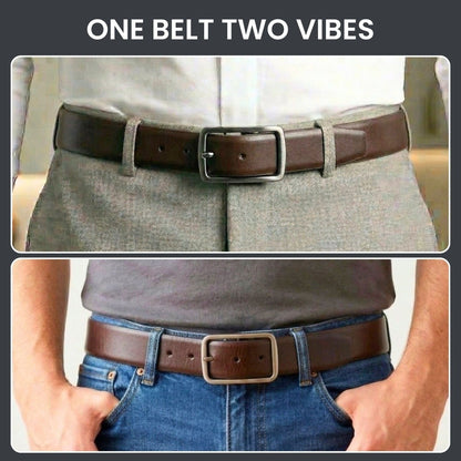 THE MEN THING Leather Belts PRIMEDUAL BROWN - Premium Genuine Leather Reversible Belt for Men & Boys | Durable & Stylish for Everyday Wear