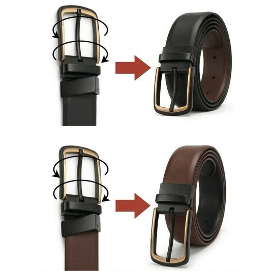 THE MEN THING Leather Belts SLEEKEDGE BROWN - Premium Genuine Leather Reversible Belt for Men & Boys | Durable & Stylish for Everyday Wear